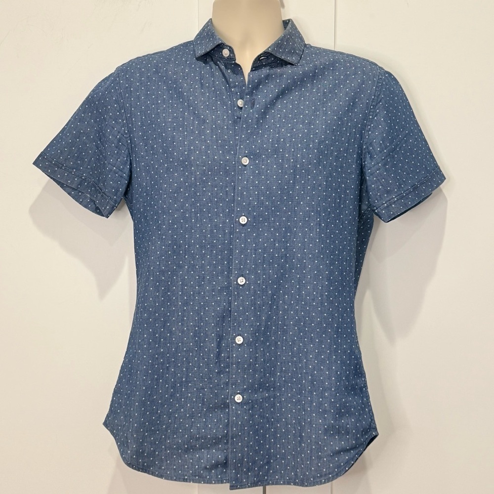 Bonobos Polka Dot Button Down Shirt Small Slim Fit Blue Short Sleeve Work Casual - Picture 5 of 13